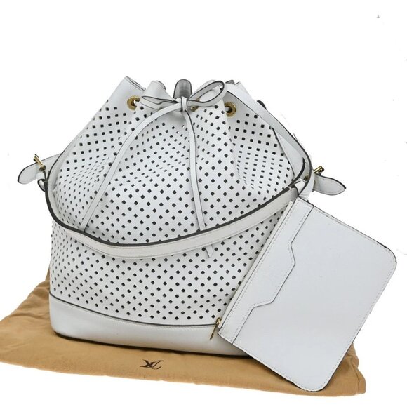 LOUIS VUITTON Logo Noe Shoulder Bag Perforated Leather White GHW Italy 13KA919 - Picture 1 of 16